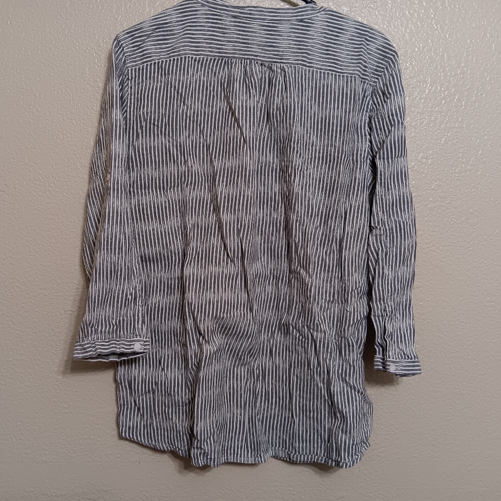 Sundance Gray Stripe Button Front Cotton Shirt Top - image 3